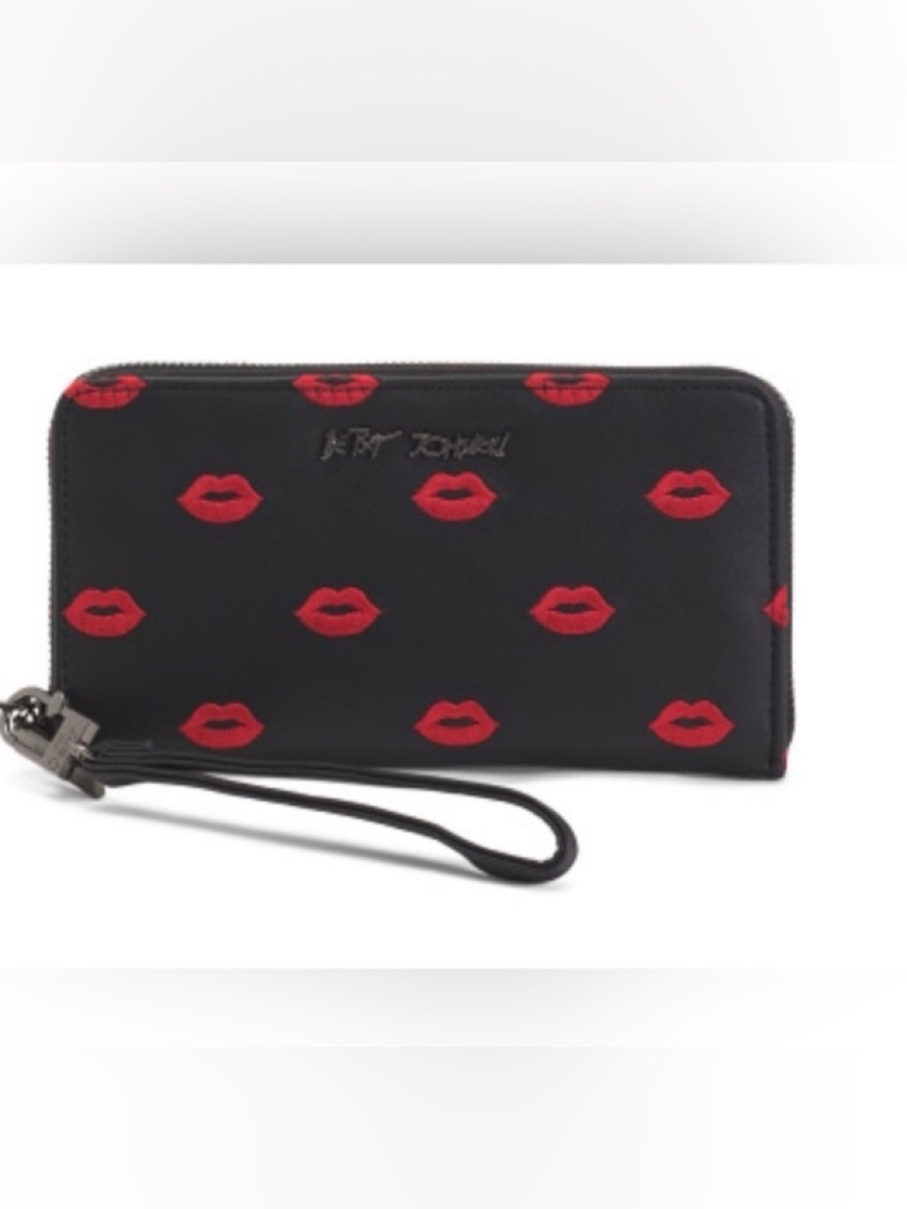 Betsey Johnson Lip Print Black Wristlet/Wallet Nwt